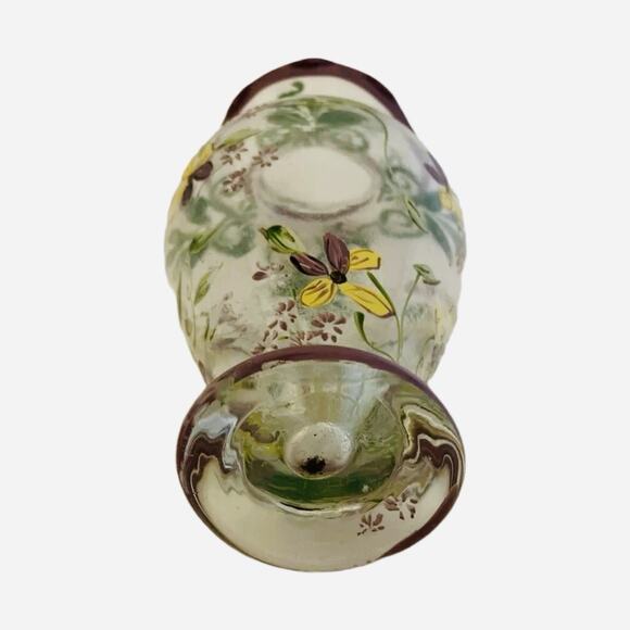 Tracy Porter Hand-Painted Bud Vase Purple Yellow Flowers Ruffled Edge 6.5” Glass - Picture 8 of 8